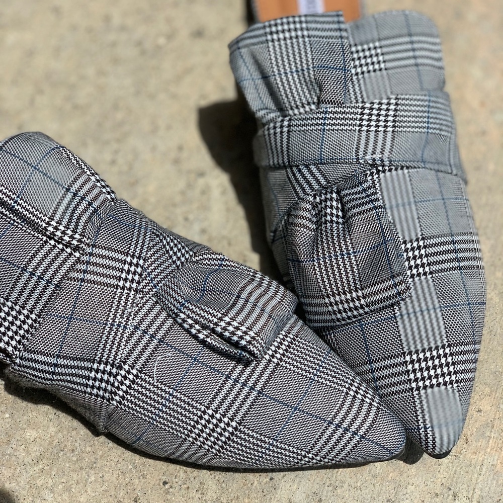 Ladies plaid pointed toe front bow flat mules - Picture 5 of 5